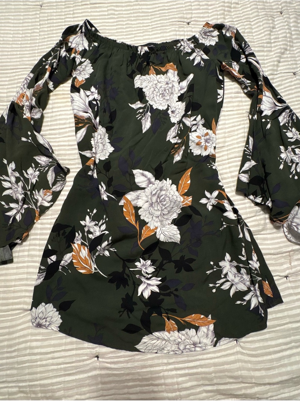 Fabrik Off-Shoulder Floral Women’s Dress - Dark Green
